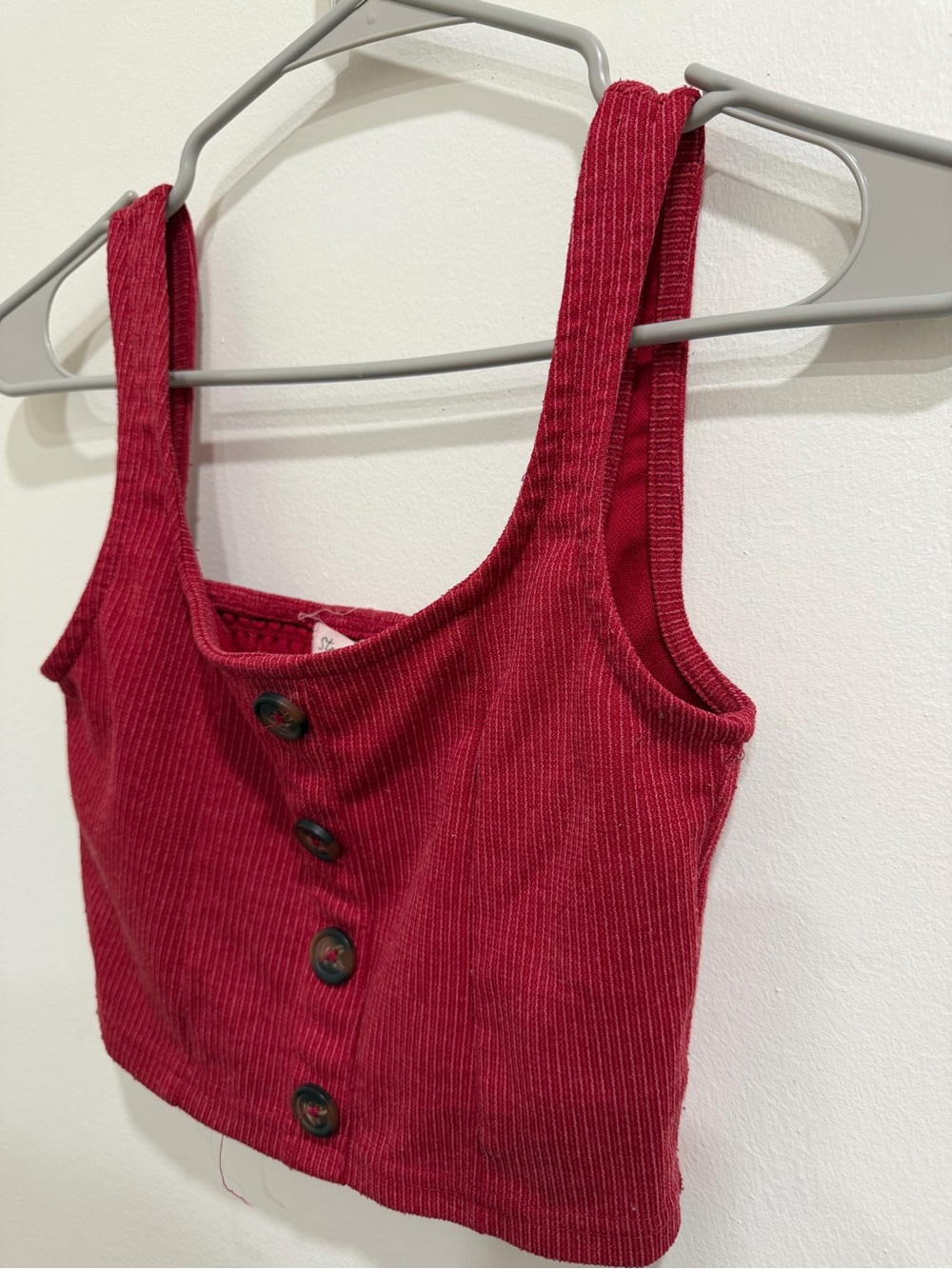 Ribbed Button-Front Micro Top — Deep Red - Picture 2 of 3
